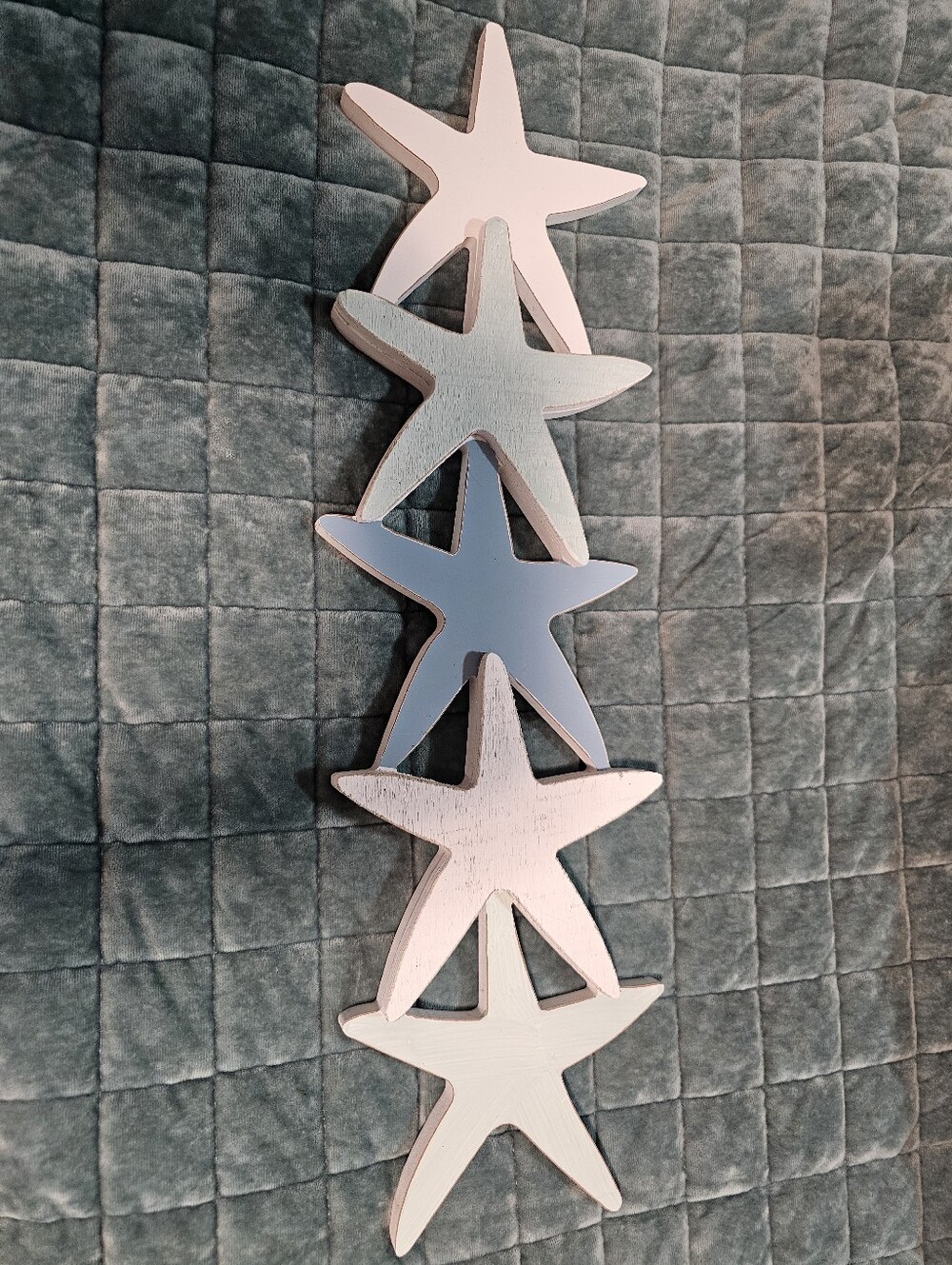 Wooden Starfish Wall Decor - Coastal Blue and White